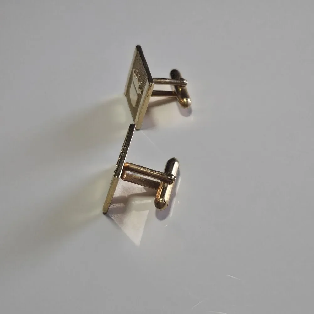 Vintage Cuff Link Pair Gold Tone Metal King Crown Center Mens cufflinks